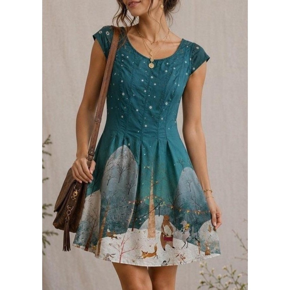Antix Whimsical Woodland Storybook Creatures Rare Brazil Animal Print Mini Dress